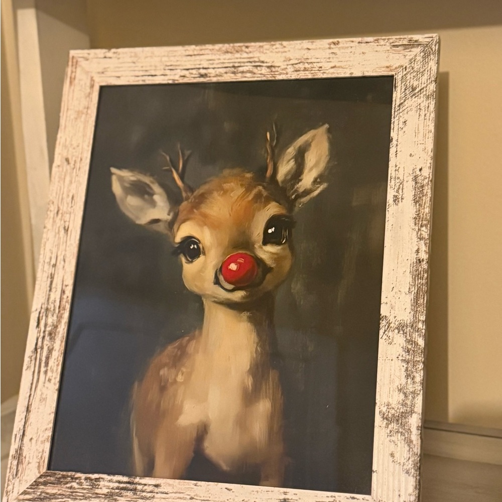 Charming Reindeer Art Print in Rustic Frame